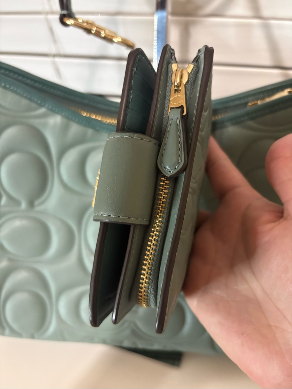 COACH Laurel Shoulder Bag Signature Leather Bag and Wallet Sage Green - Picture 10 of 14